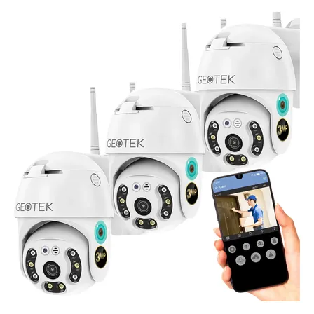 Kit 3 Camaras Seguridad Geotek 3mp Ip Wifi Exterior Full Hd Domo Vision Nocturna Inteligente Deteccion Movimiento